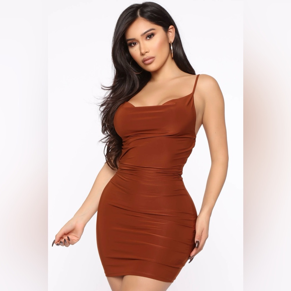 Spaghetti Strap Dress Let's Run Away Mini Dress - Cognac women’s size Large